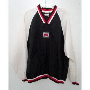 Vintage 90's Swoosh by NIKE Pullover Windbreaker M Colorblock Black Ivory Red